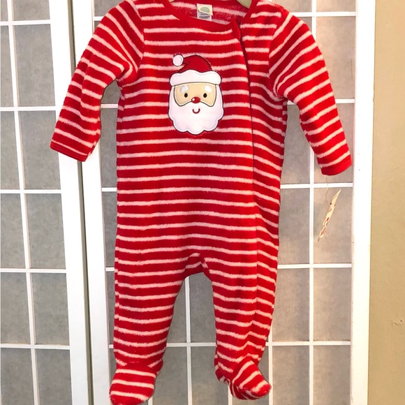Little Me Christmas🎅🏽Santa Stretch Candy Cane Stripe Infant Footed Onesie NWT - Picture 12 of 15
